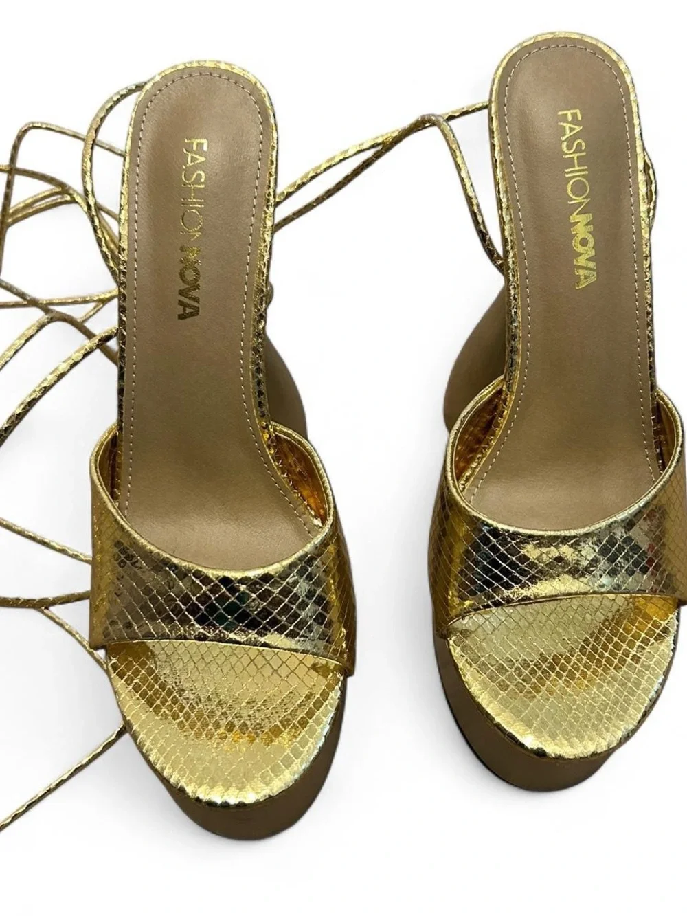 Gold Platform Lace-Up Sandals